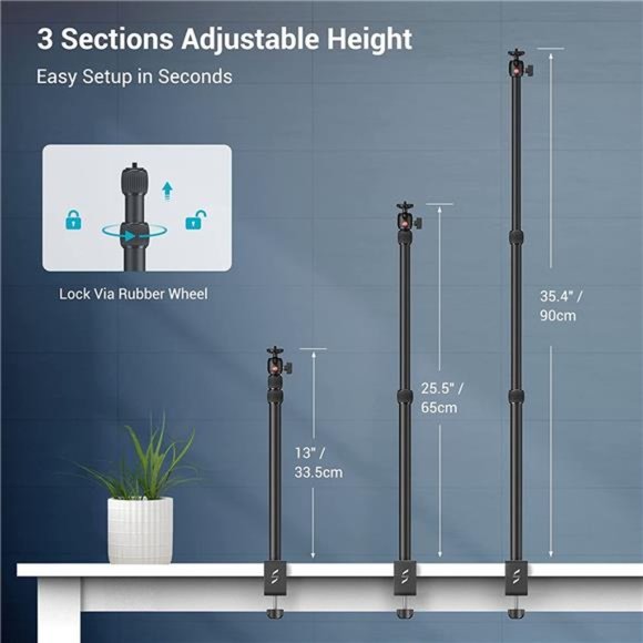 Camera Desk Mount Table Stand 13"-35" w/ 1/4" Ball Head, Adjustable Light Stand - Picture 2 of 7